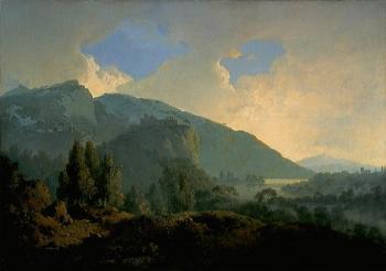 約瑟夫 懷特 德比 An Italian Landscape with Mountains and a River